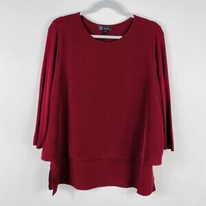 Diane Gilman DG2 Size Medium Layered 3/4 Sleeve Blouse Top Red